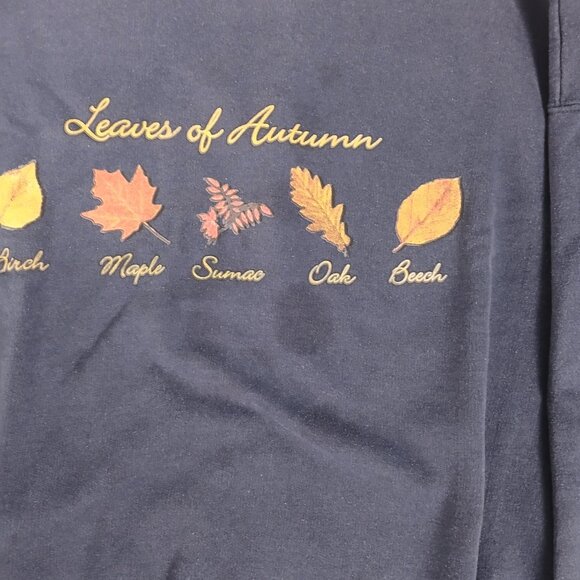 Vintage Y2K Leaves of Autumn Oak Maple Birch Graphic Blue Crewneck Sweatshirt - Picture 7 of 7